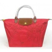 Sac A Main Magasin Longchamp Paris soldes sortie Pliage Broderie Rouge